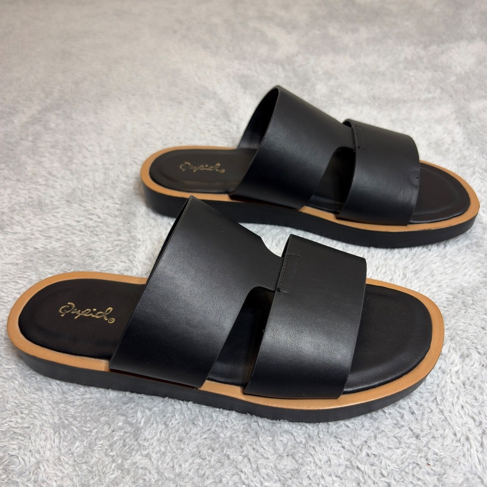 Qupid Slide Sandals Women's Size 10M Black H-Strap Platform Open Toe Slip On